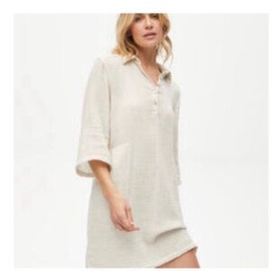 Michael Stars NWOT Cecily Gauze Doublecloth Shirtdress, Ivory, Size S